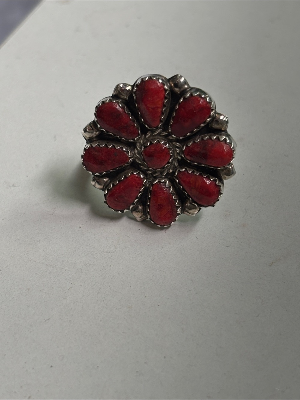Sterling Silver Red Flower Cluster Ring